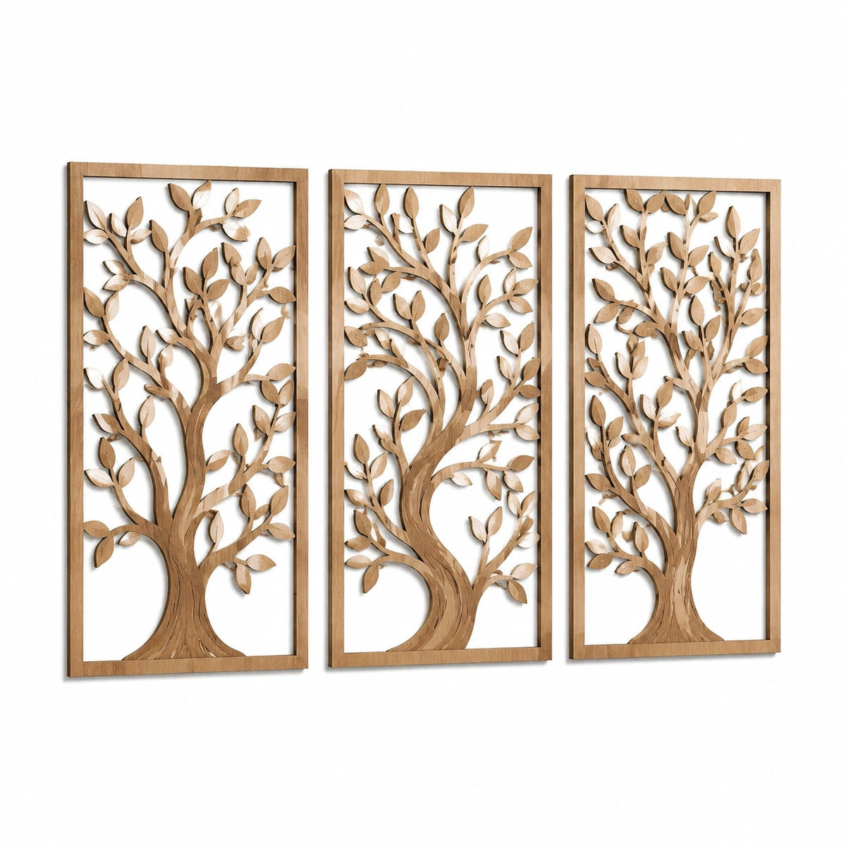 Wanddekoration Baum 3-teilig 40 x 100 cm Holz Natur modern
