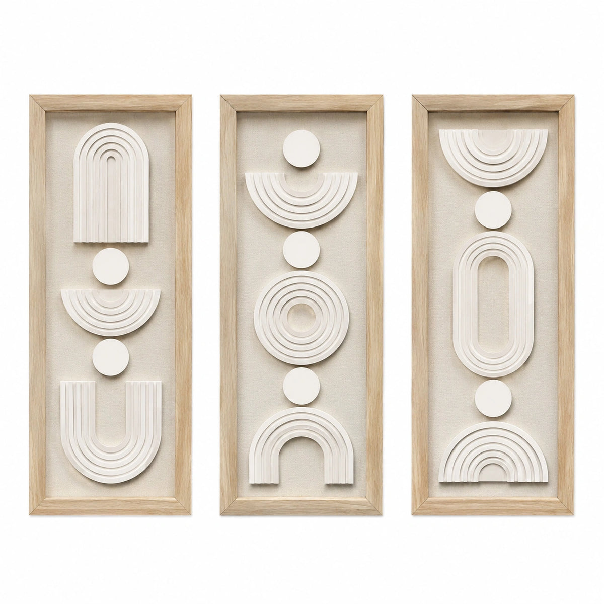 Wanddekoration 3-teilig 30 x 90 cm Holz Beige mit geometrischem Relief