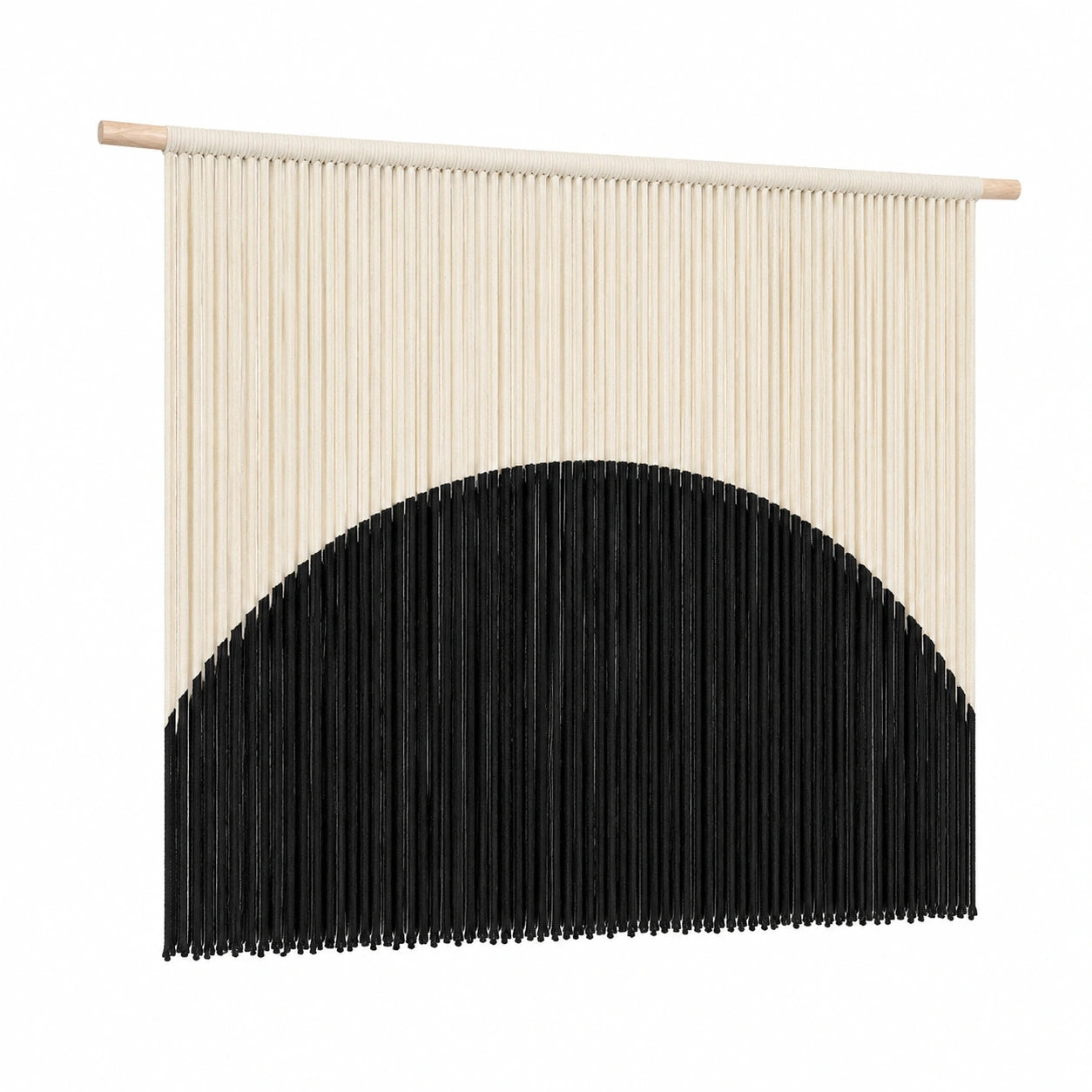 Makramee Wandbehang 100 x 100 cm aus Baumwolle und Holz in Natur Schwarz mit Halbkreis Muster