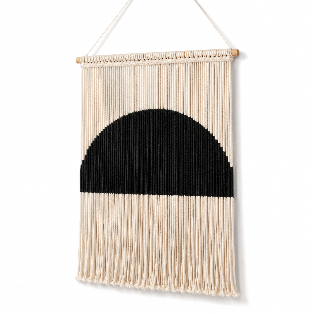 Makramee Wandteppich 50 x 90 cm Baumwolle Schwarz Creme Boho Wanddekoration