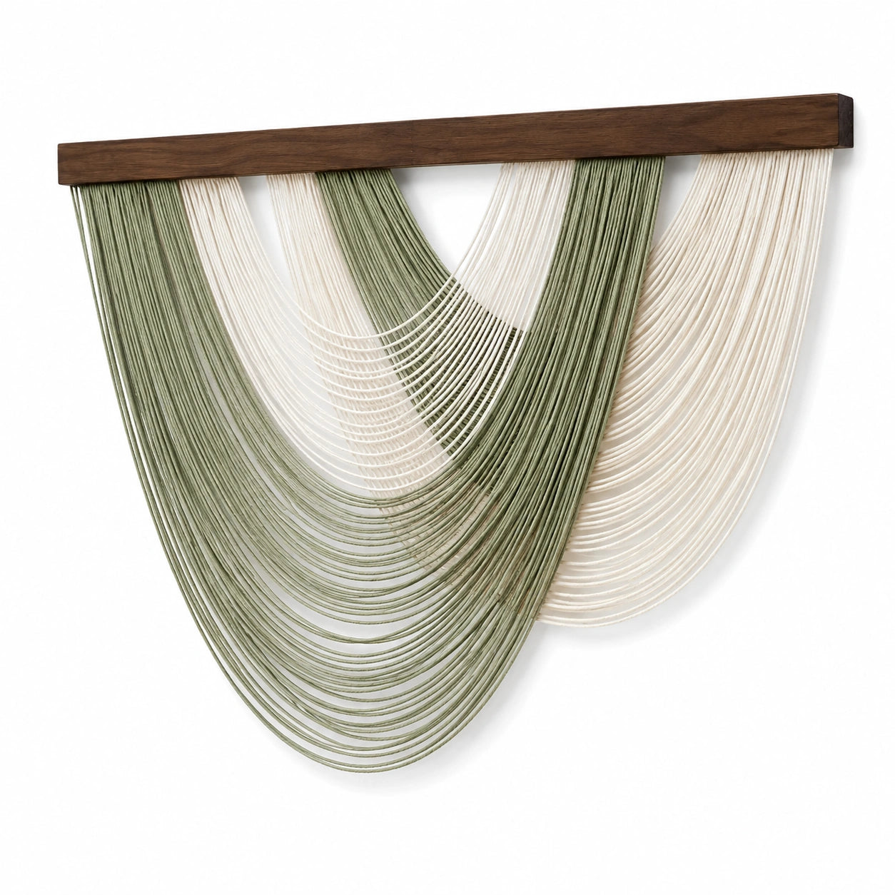 Wandbehang 120 x 110 cm aus Holz und Baumwollkordeln in Braun Grün Creme mit geometrischem Design