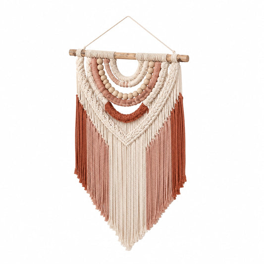Makramee Wandbehang 50 x 85 cm Baumwolle Beige Rosa Terrakotta Boho Wohnraumdekoration
