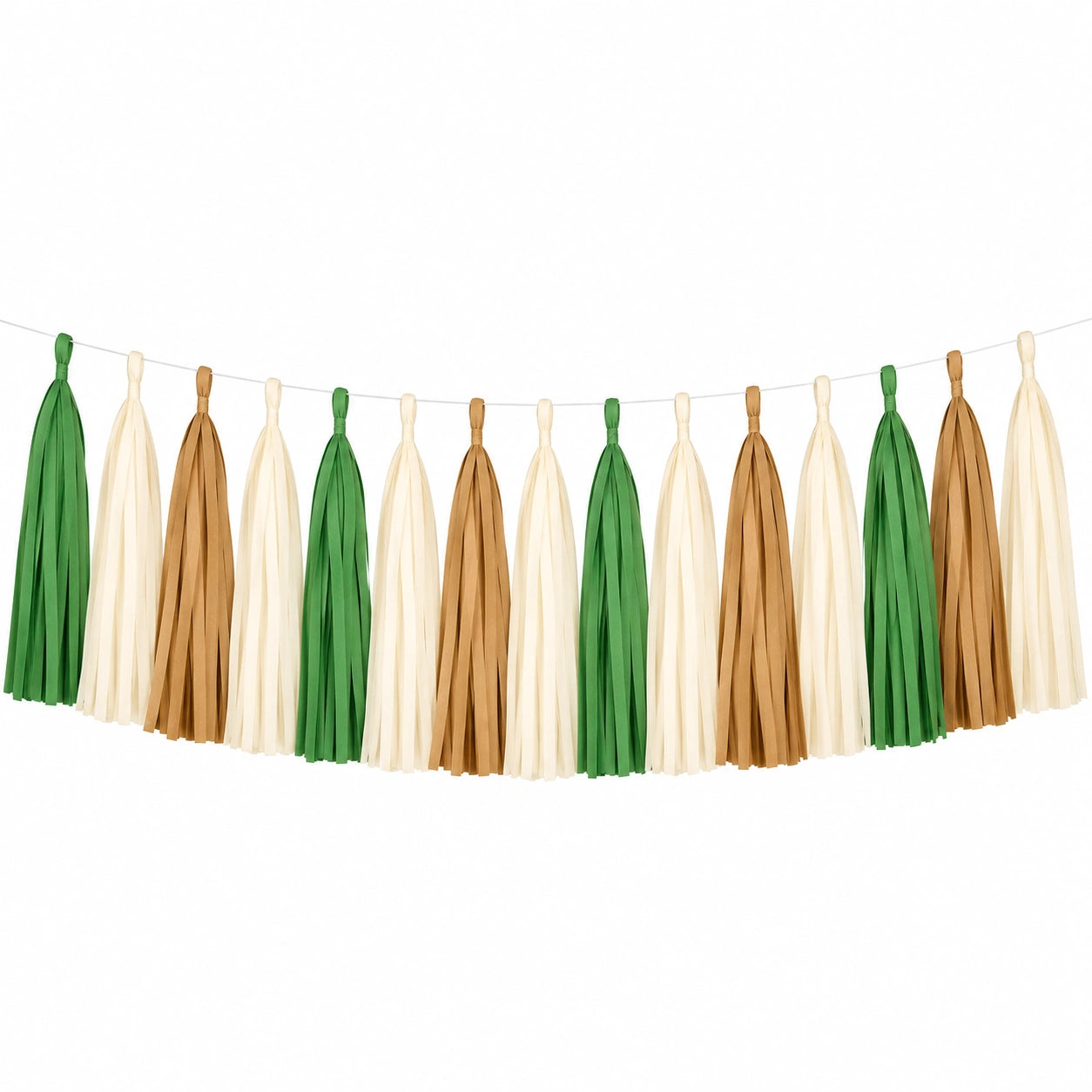 Quastengirlande 300 cm Papier Grün Creme Braun hängende Partydekoration