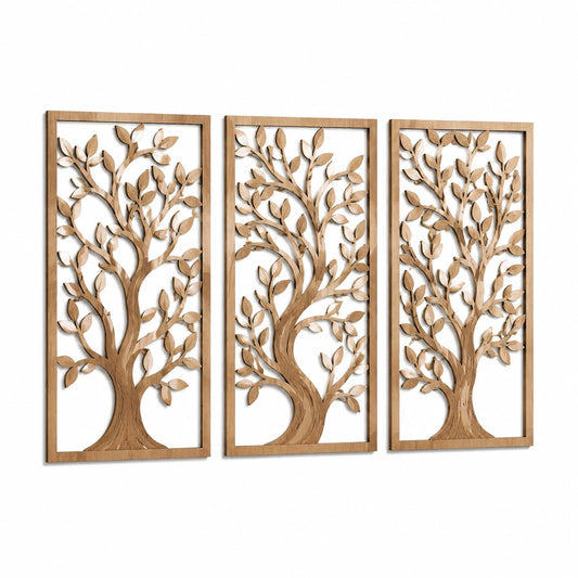 Wanddekoration Baum 3-teilig 40 x 100 cm Holz Natur modern