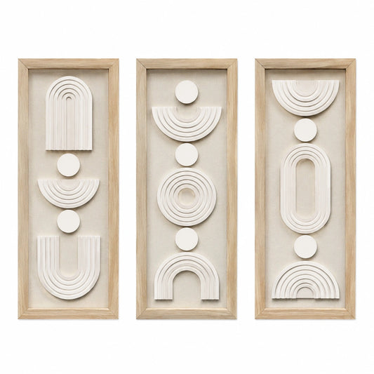 Wanddekoration 3-teilig 30 x 90 cm Holz Beige mit geometrischem Relief
