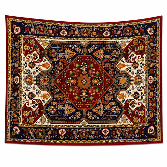 Wandteppich 150 x 150 cm aus Polyester Rot Blau floral dekorativ